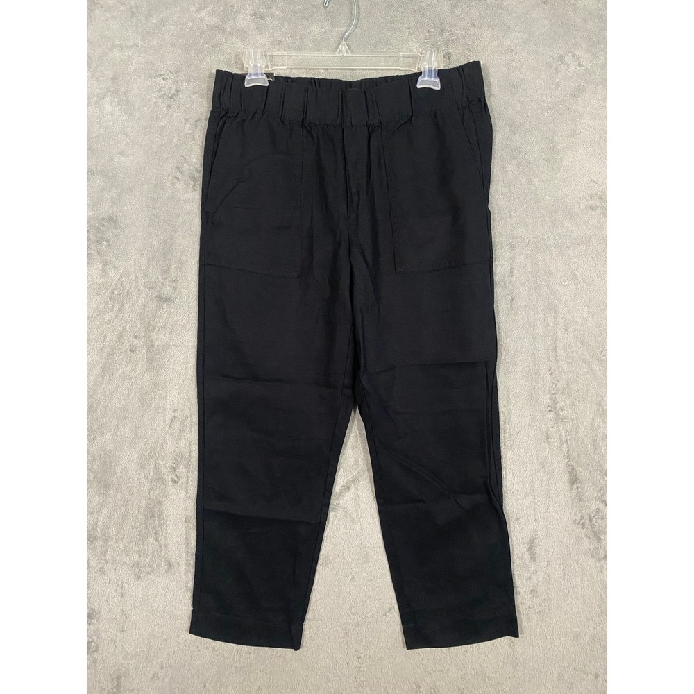 Banana Republic Tapered Crop Pant Sz M Black Linen Blend Elastic Waist New